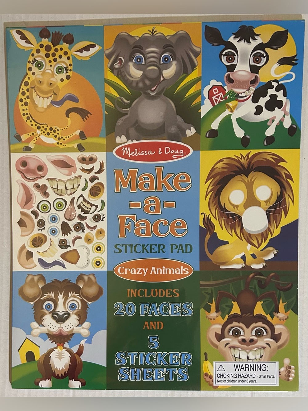 Melissa & Doug Make-A-Animal-Face Sticker Pad - Blue, Yellow, Green